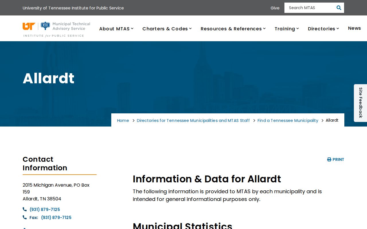 Allardt Tennessee municipal profile for recent arrest routing
